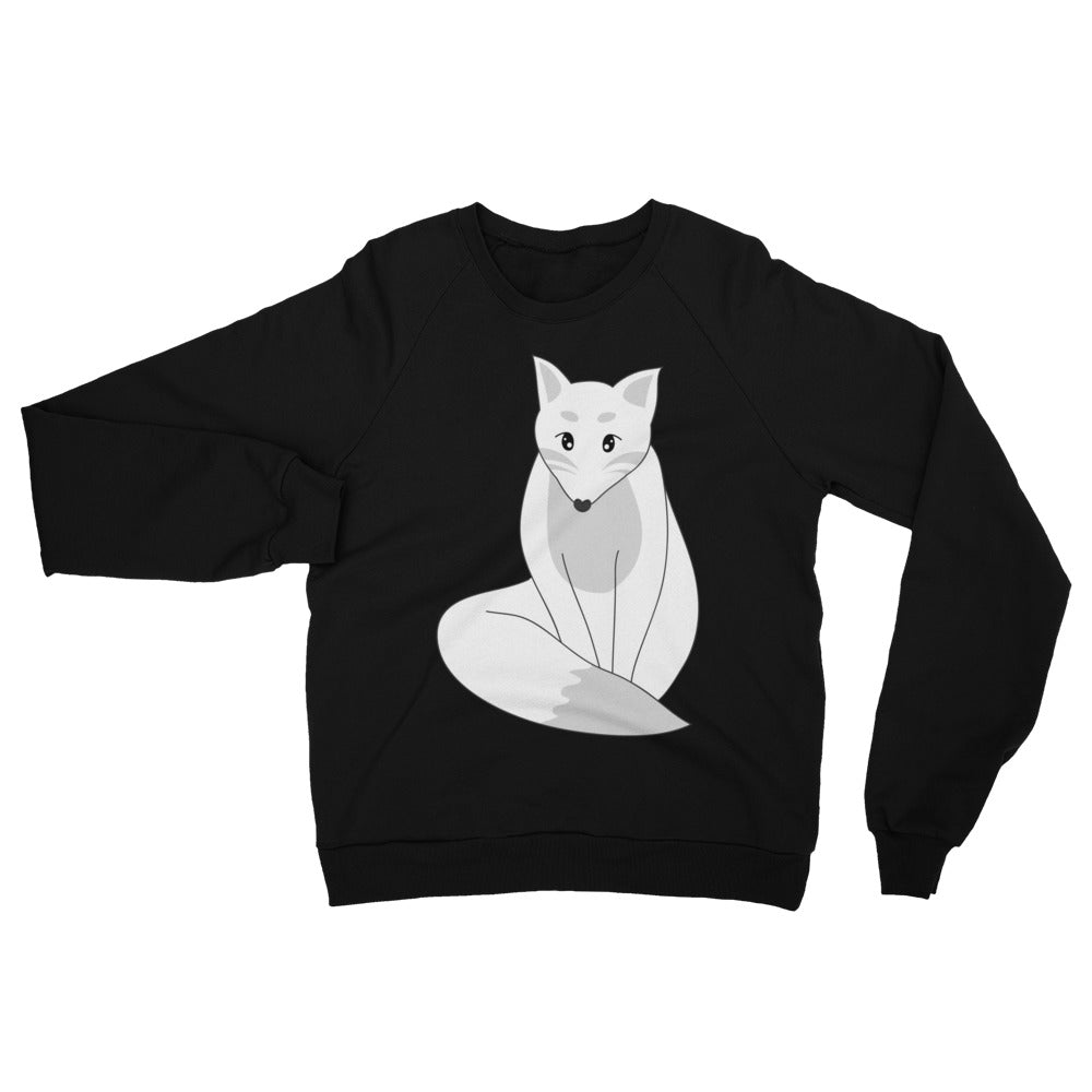 Grayscale Kitsune Japanese Fox Unisex Fleece Raglan Sweatshirt