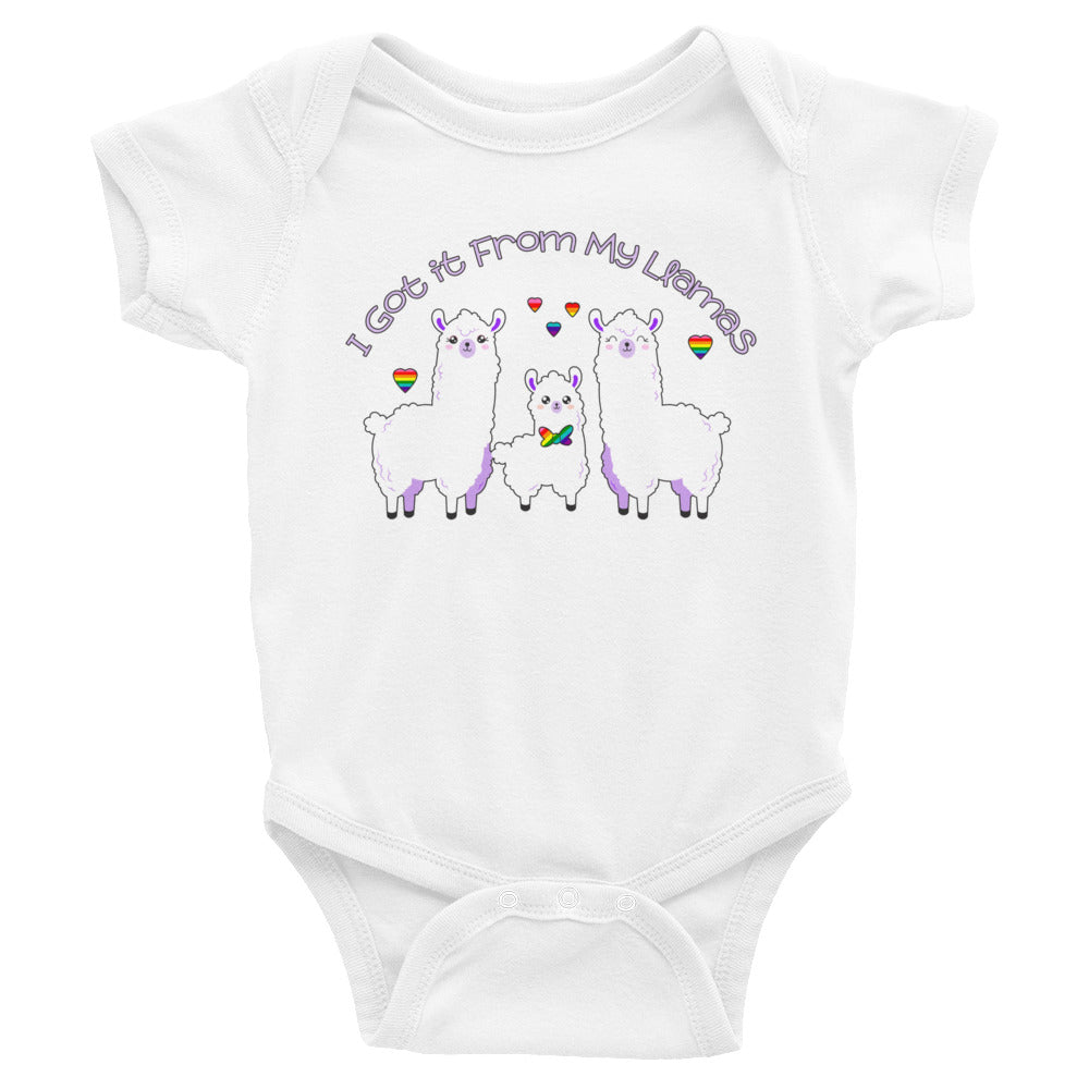 "I Got it From My Llamas" LGBTQ+ Inclusive Family Infant Bodysuit (Bowtie)